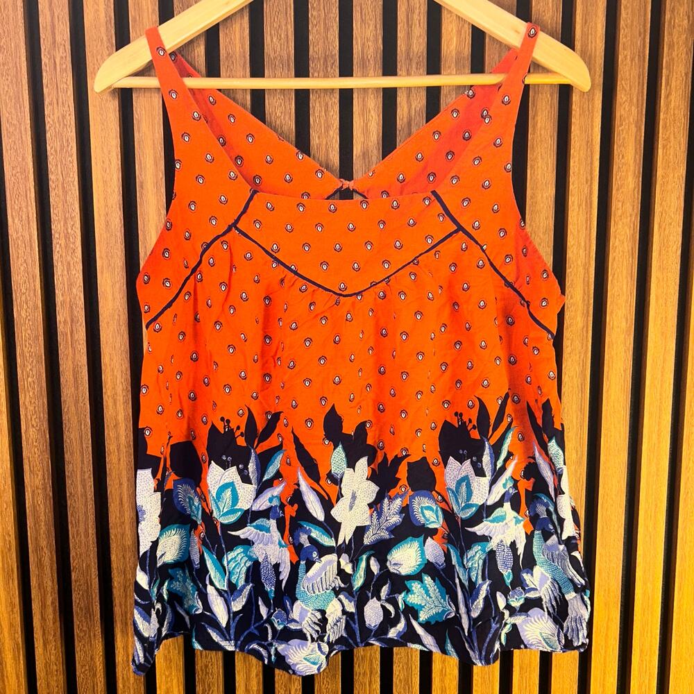 Maeve Orange Floral Tank Top Medium Anthropologie Boho Sleeveless Blouse